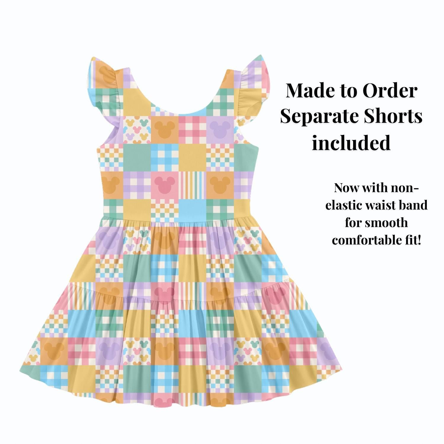 PREORDER Pastel Mickey Patchwork Active Mesh Twirl Dress with Separate Shorts | Colorful Disney Park Outfit