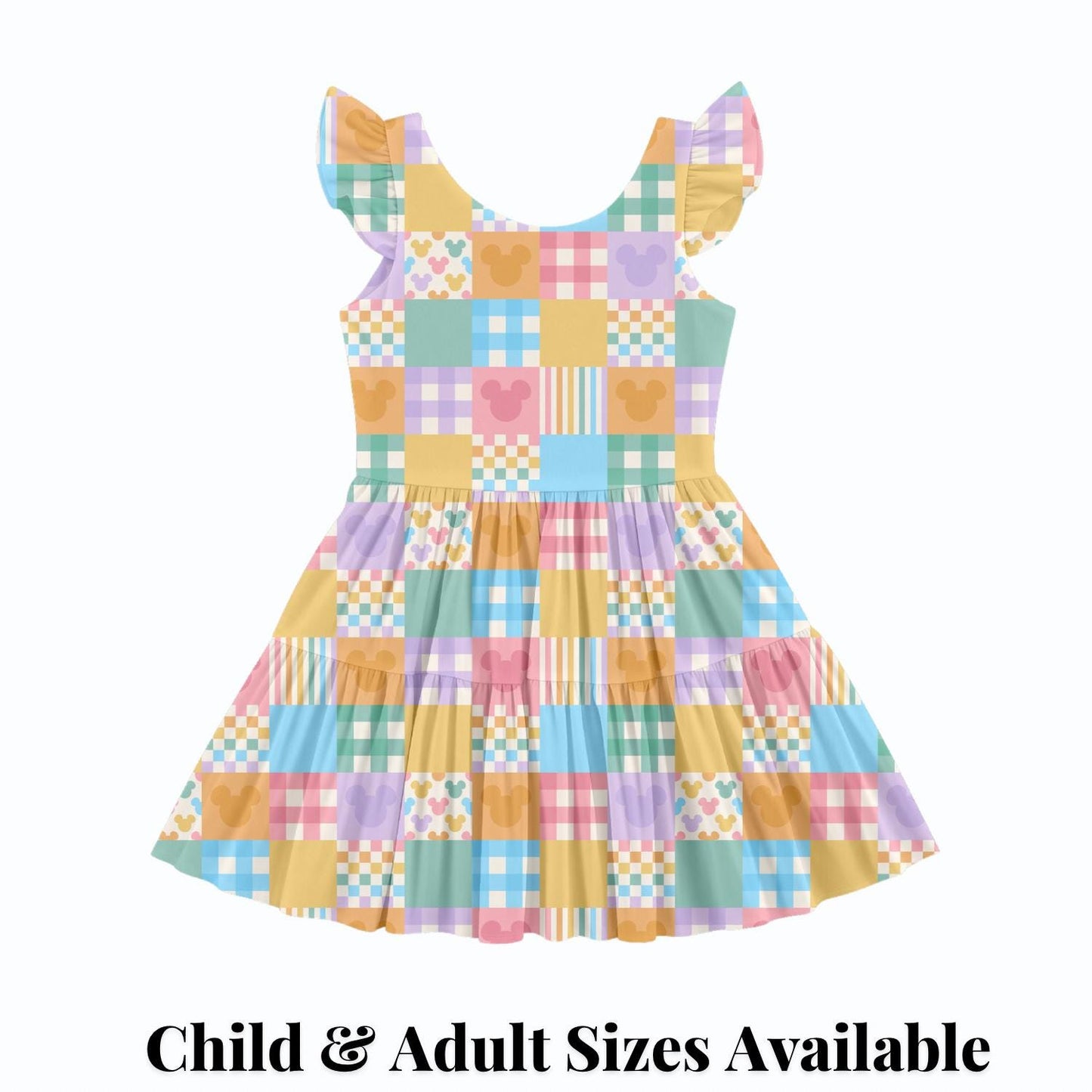 PREORDER Pastel Mickey Patchwork Active Mesh Twirl Dress with Separate Shorts | Colorful Disney Park Outfit