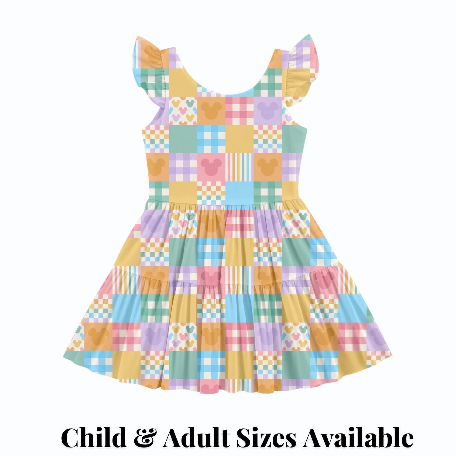 PREORDER Pastel Mickey Patchwork Active Mesh Twirl Dress with Separate Shorts | Colorful Disney Park Outfit