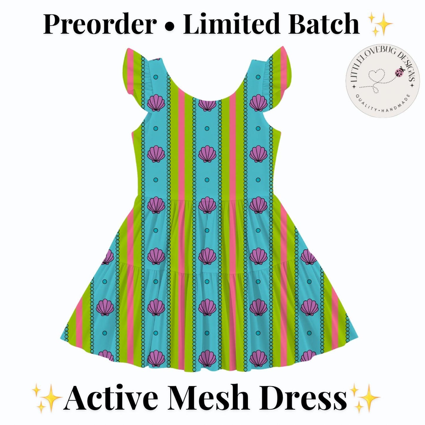 PREORDER Little Mermaid Seashell Active Mesh Twirl Dress with Separate Shorts | Colorful Ariel Disney Park Outfit
