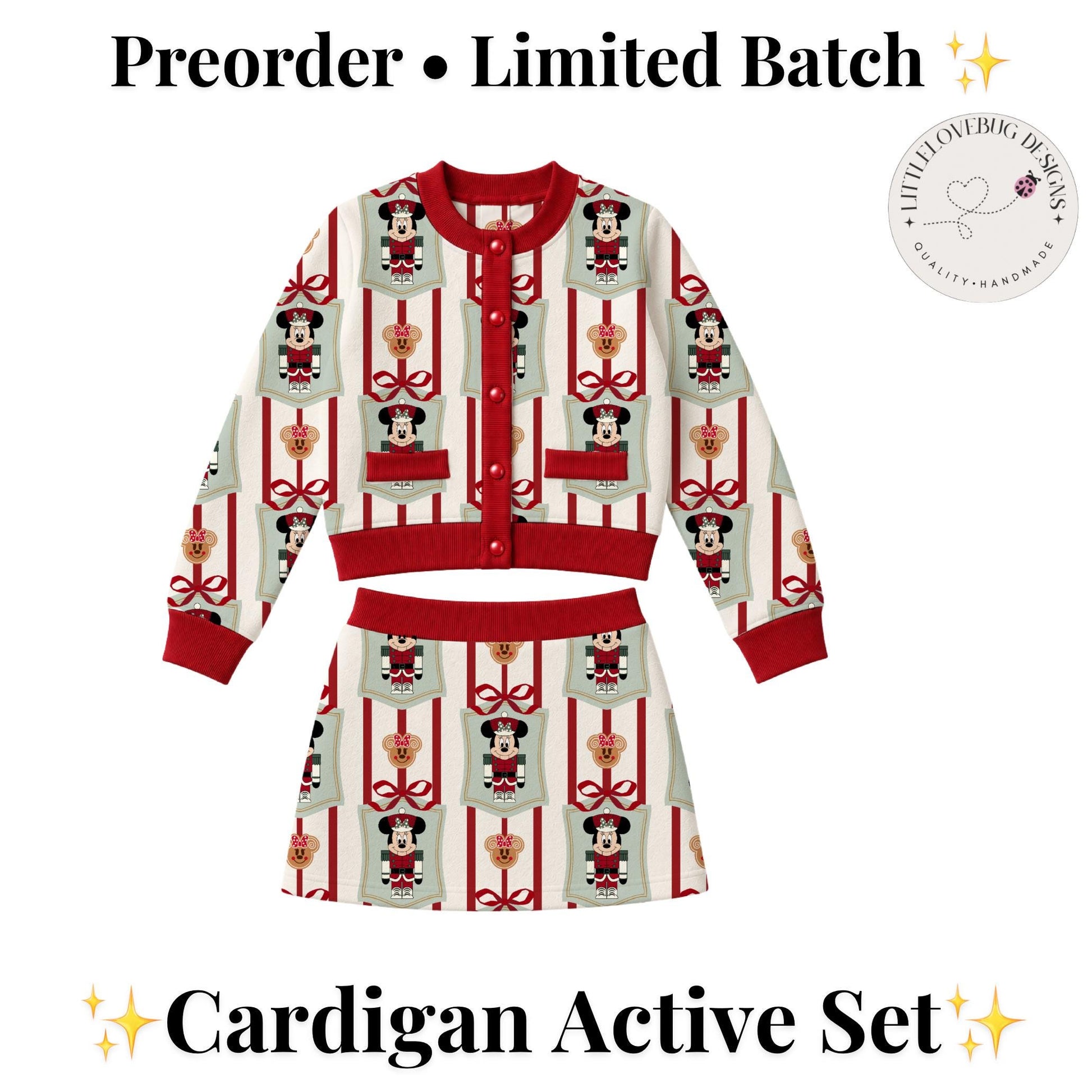 PREORDER Minnie Nutcracker Christmas Cardigan and Active Skort Set | Disney Holiday Park Outfit