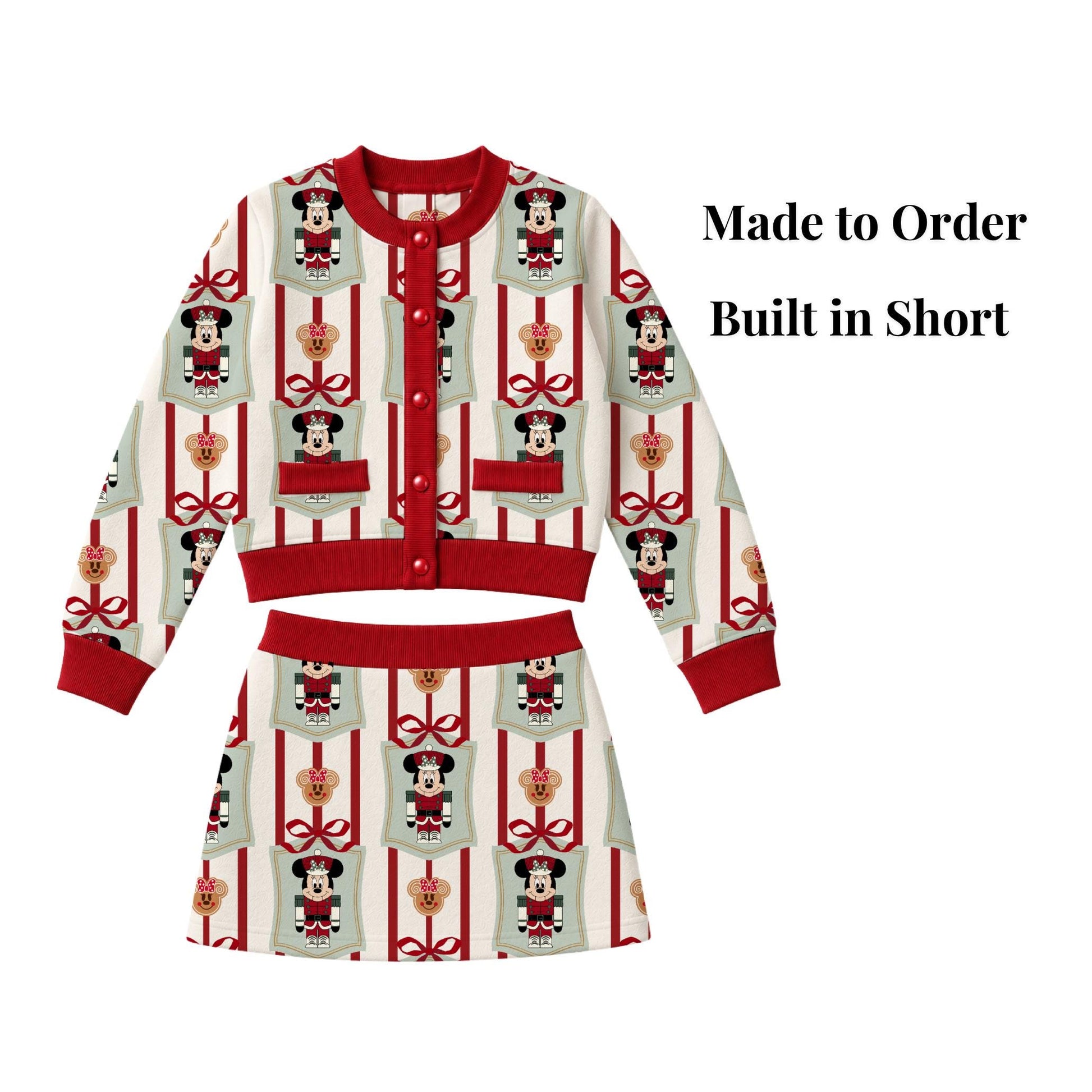 PREORDER Minnie Nutcracker Christmas Cardigan and Active Skort Set | Disney Holiday Park Outfit