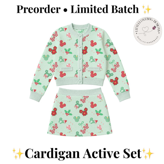 PREORDER Mint Mickey Christmas Treats Cardigan and Active Skort Set | Disney Holiday Park Outfit