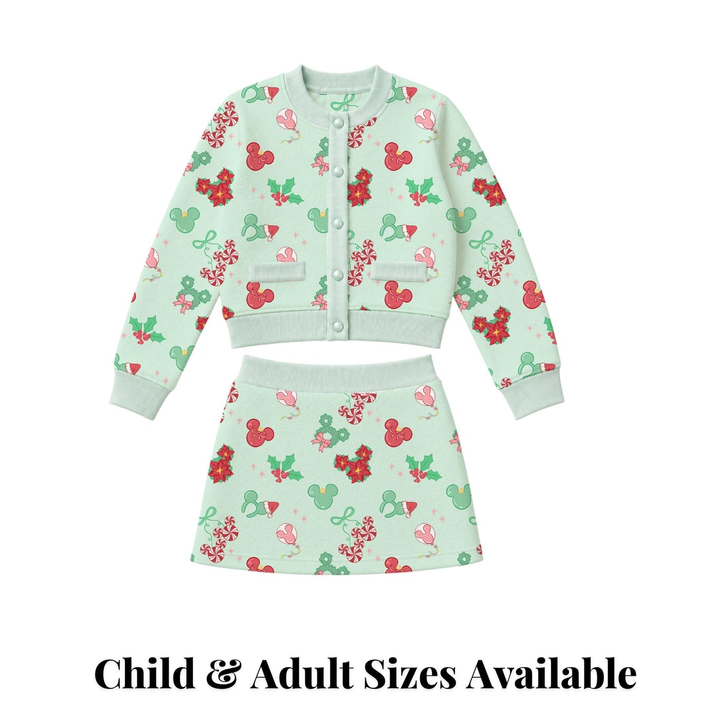 PREORDER Mint Mickey Christmas Treats Cardigan and Active Skort Set | Disney Holiday Park Outfit