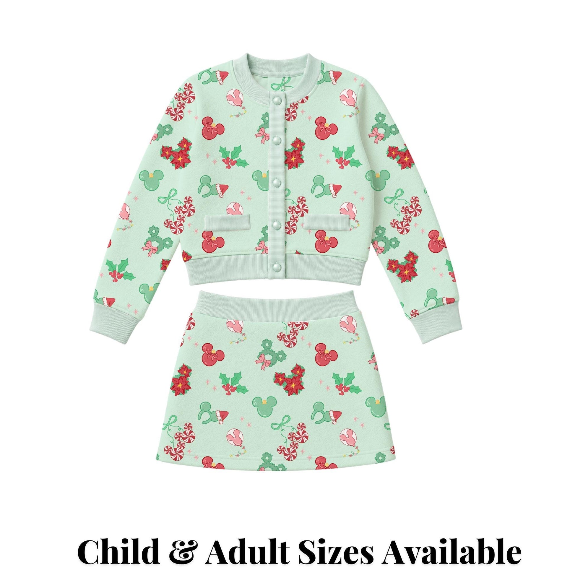 PREORDER Mint Mickey Christmas Treats Cardigan and Active Skort Set | Disney Holiday Park Outfit