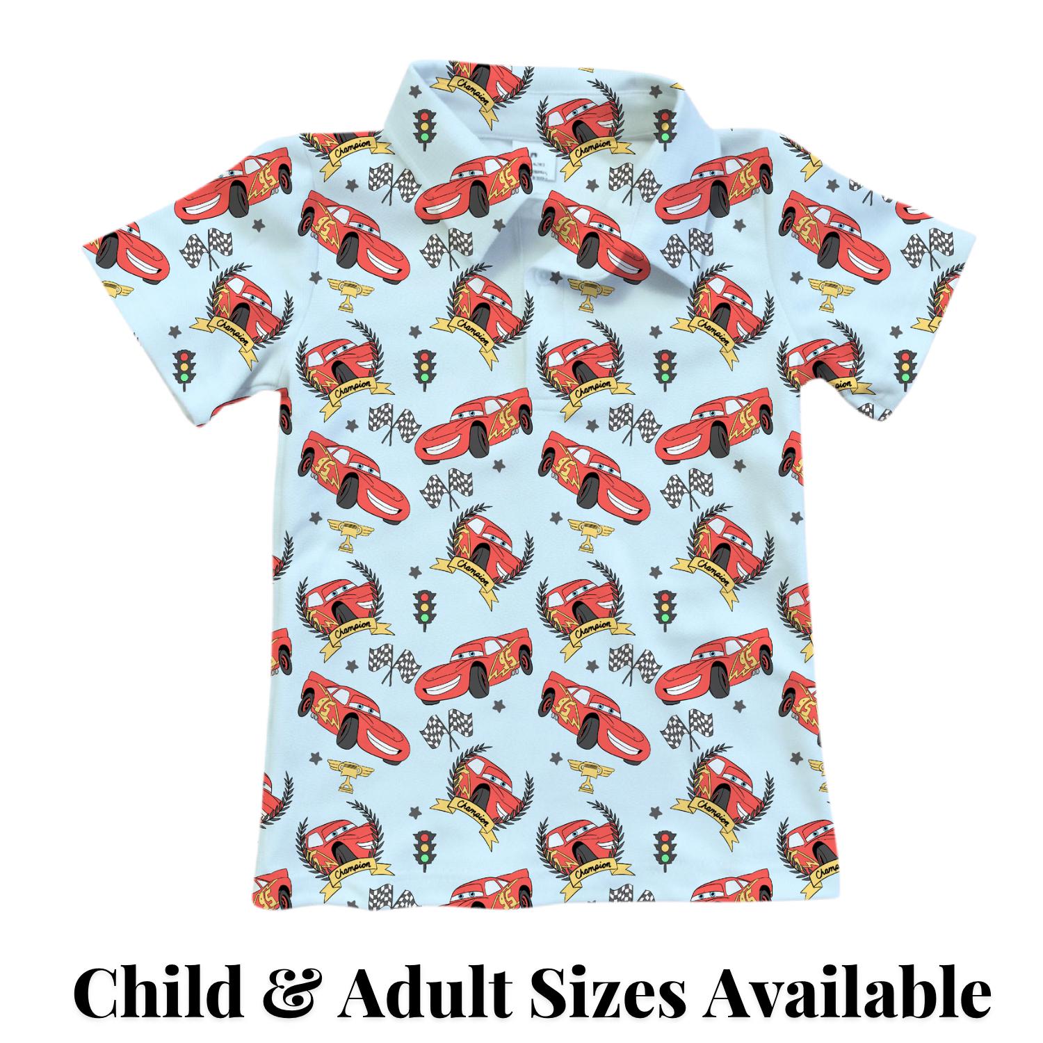 PREORDER Lightning McQueen Cars Performance Polo Shirt | Adult and Child Disney Racing Park Outfit