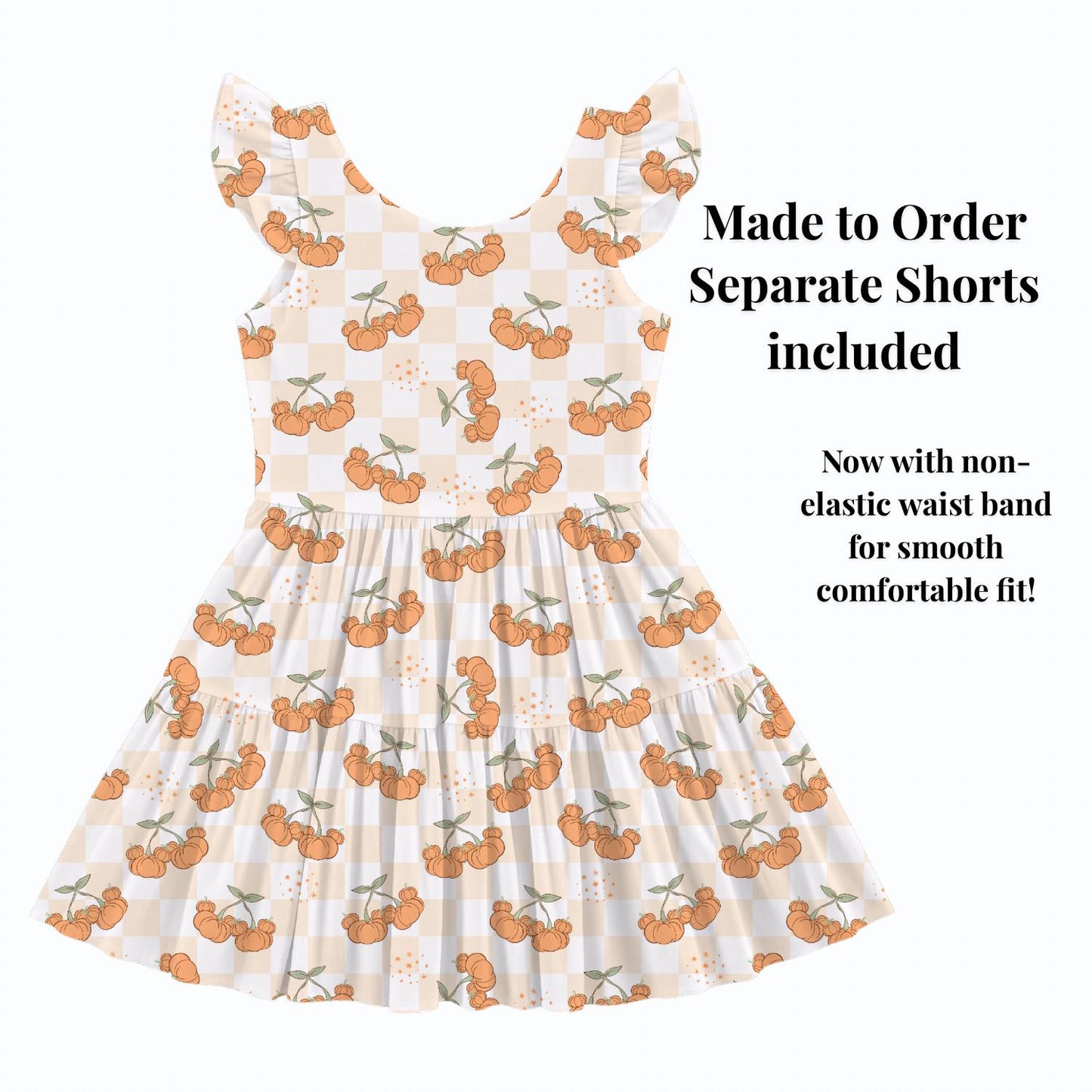 PREORDER Mickey Pumpkin Cherry Gingham Active Mesh Twirl Dress with Separate Shorts | Girls Fall Thanksgiving Outfit