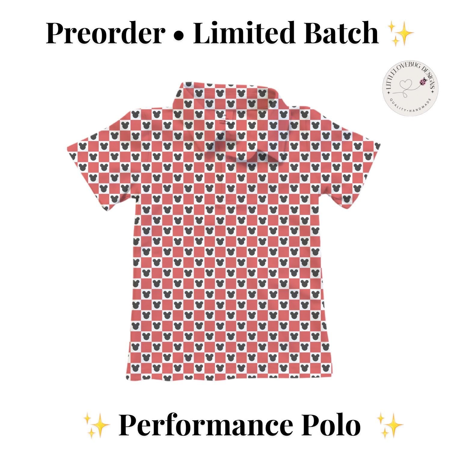PREORDER Red Gingham Mickey Performance Polo Shirt | Adult and Child Disney Park Outfit