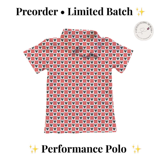 PREORDER Red Gingham Mickey Performance Polo Shirt | Adult and Child Disney Park Outfit