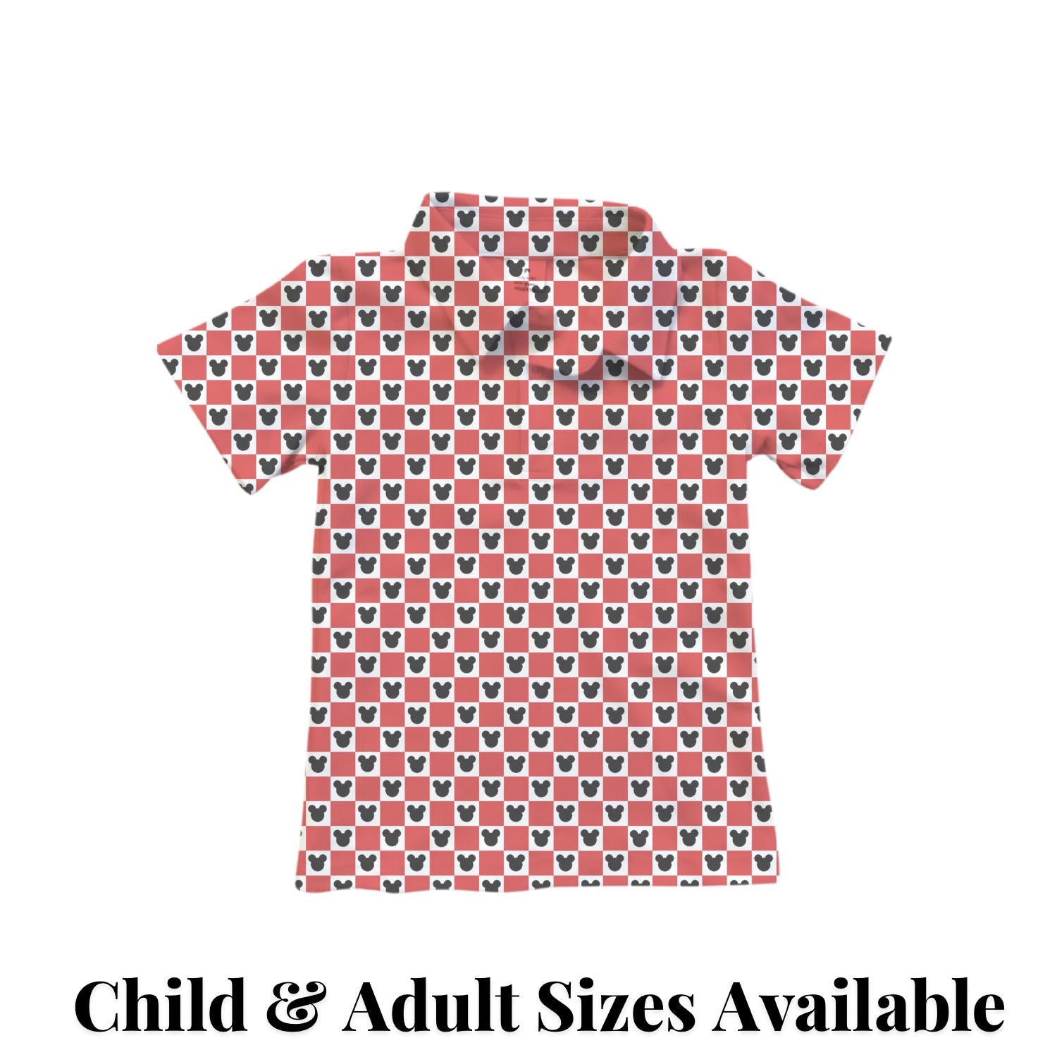 PREORDER Red Gingham Mickey Performance Polo Shirt | Adult and Child Disney Park Outfit