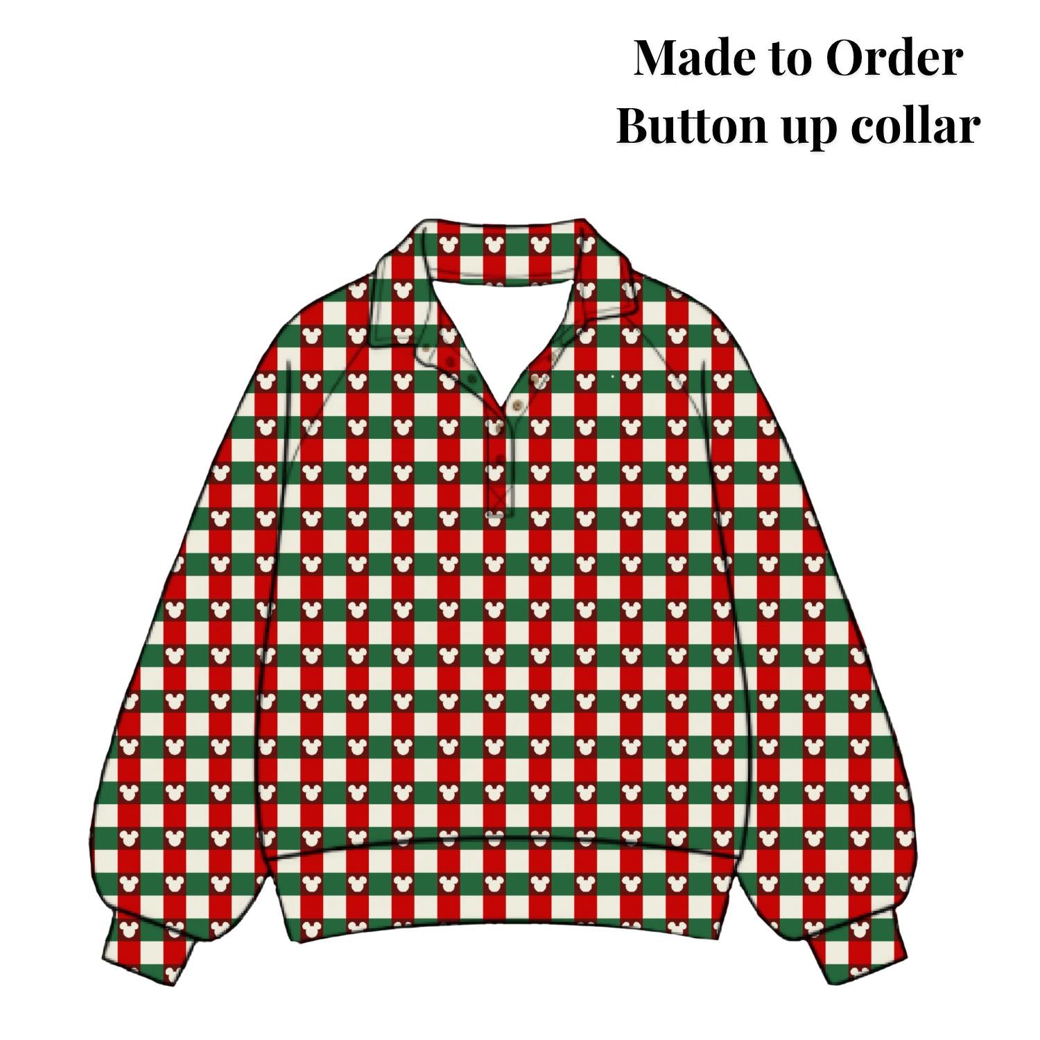 Preorder Disney Christmas Checkered Quarter Zip Pullover, Unisex Holiday Sweatshirt for Matching Family Outfits