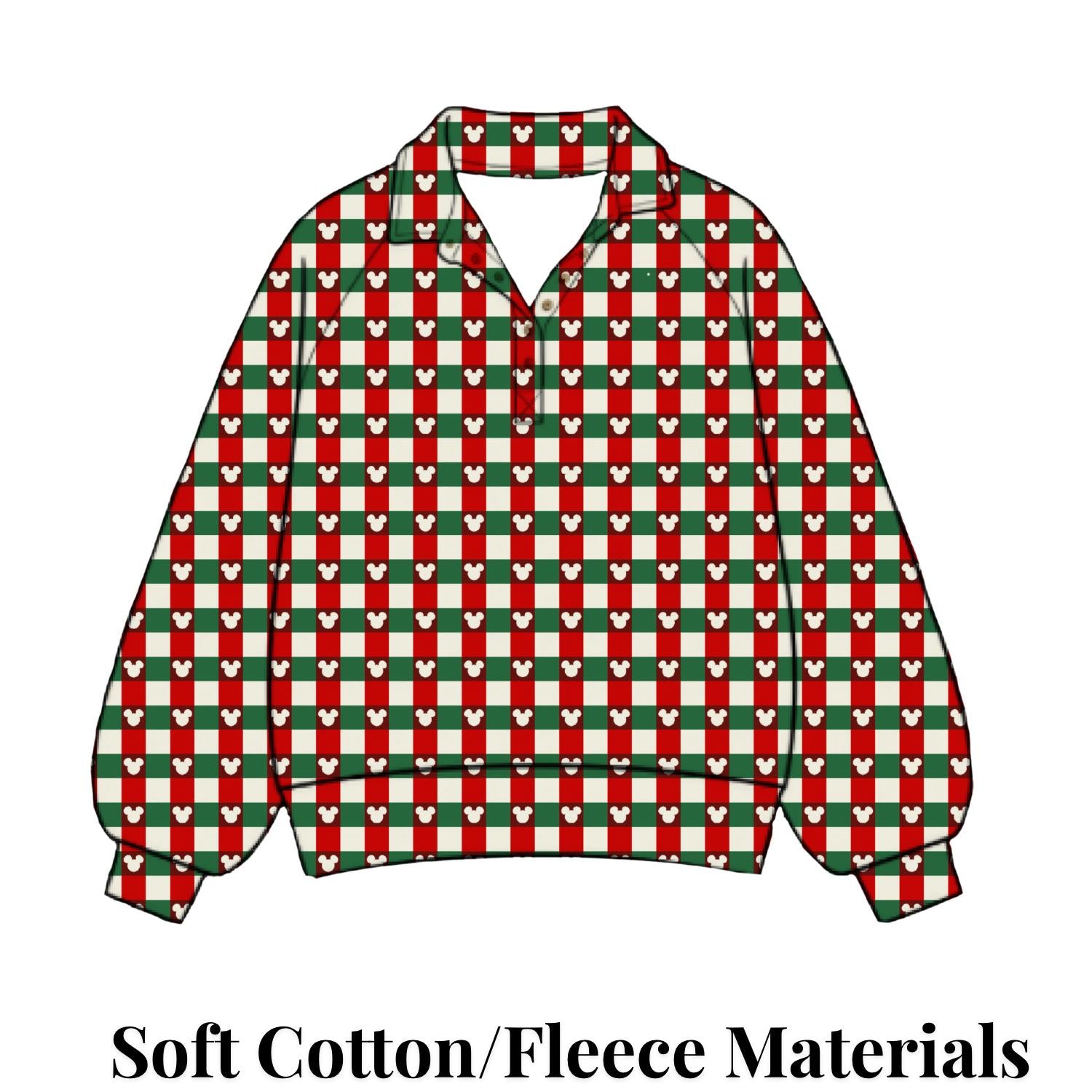 Preorder Disney Christmas Checkered Quarter Zip Pullover, Unisex Holiday Sweatshirt for Matching Family Outfits