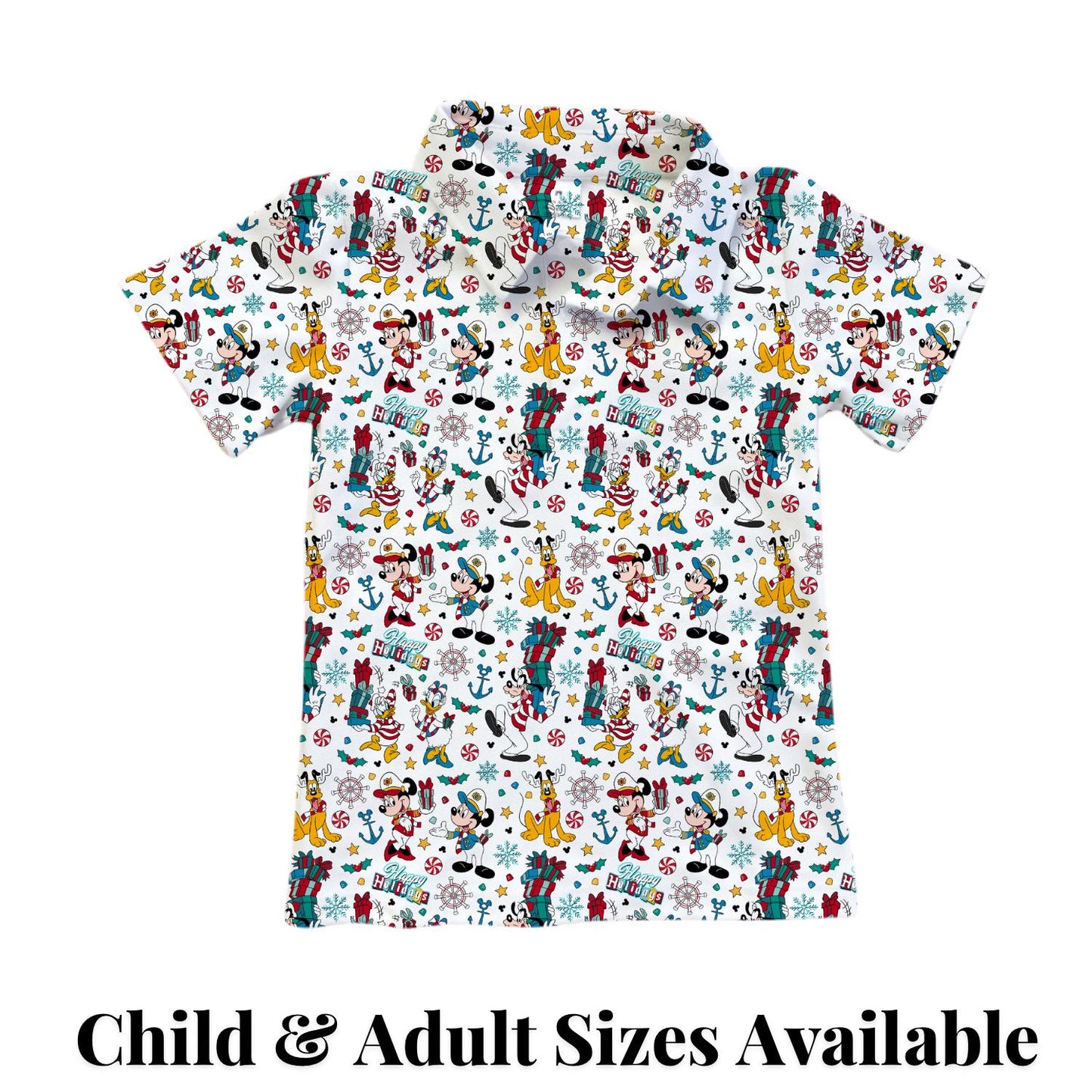 PREORDER Mickey Friends Christmas Cruise Performance Polo Shirt | Adult and Child Nautical Holiday Park Outfit