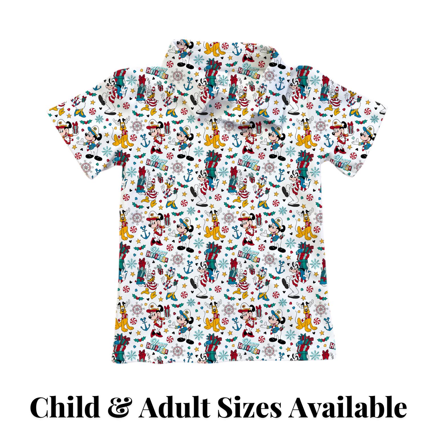 PREORDER Mickey Friends Christmas Cruise Performance Polo Shirt | Adult and Child Nautical Holiday Park Outfit