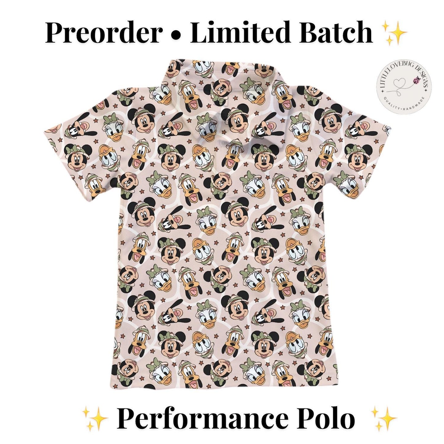 PREORDER Mickey Friends Safari Performance Polo Shirt | Adult and Child Animal Kingdom Disney Park Outfit