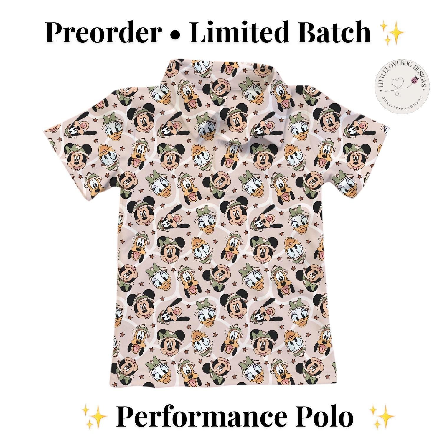 PREORDER Mickey Friends Safari Performance Polo Shirt | Adult and Child Animal Kingdom Disney Park Outfit