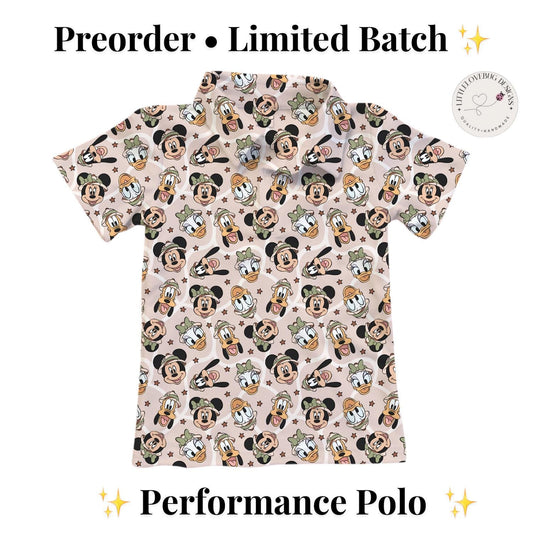 PREORDER Mickey Friends Safari Performance Polo Shirt | Adult and Child Animal Kingdom Disney Park Outfit