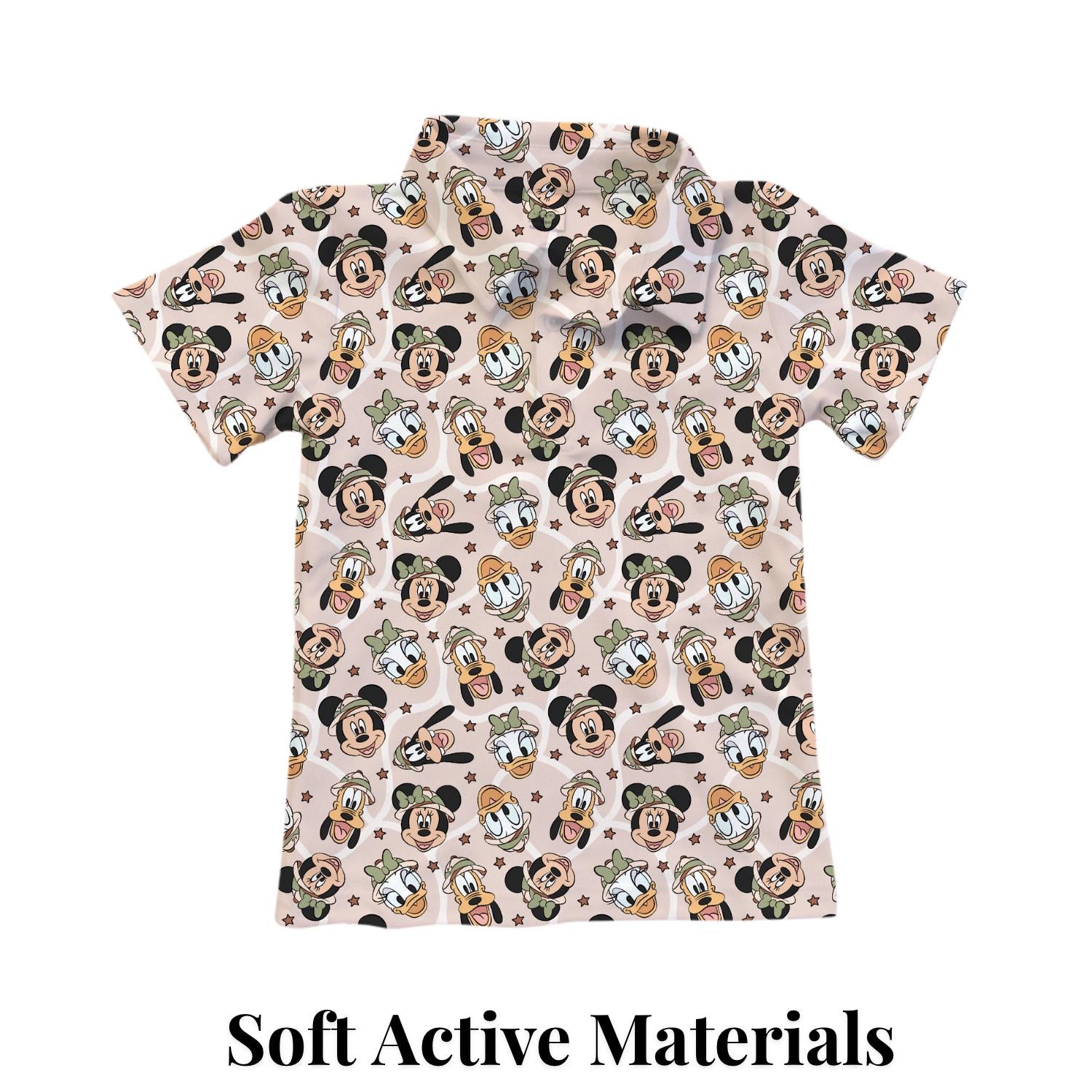 PREORDER Mickey Friends Safari Performance Polo Shirt | Adult and Child Animal Kingdom Disney Park Outfit