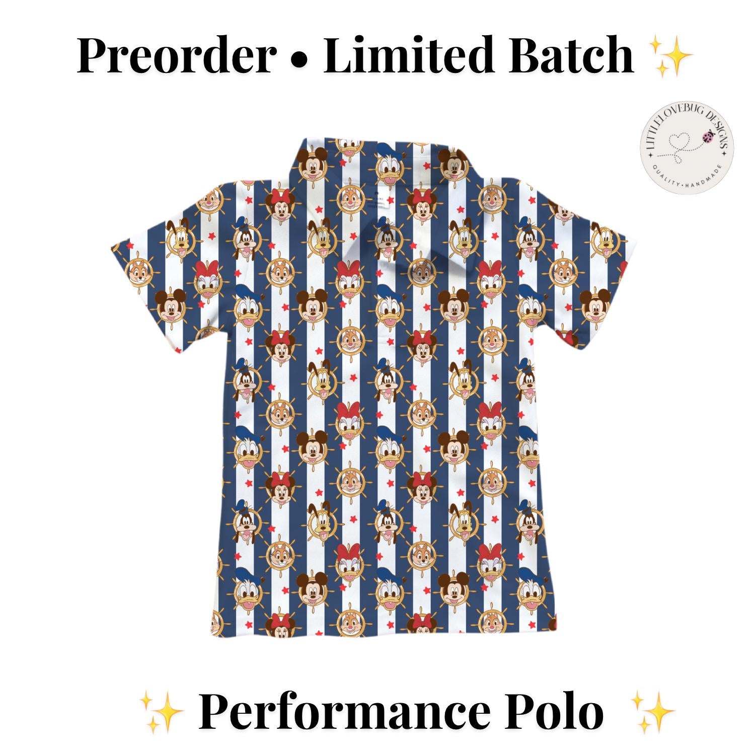 PREORDER Mickey Friends Nautical Cruise Performance Polo Shirt | Adult and Child Disney Vacation Outfit