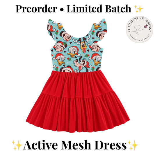 PREORDER Mickey and Friends Christmas Active Mesh Twirl Dress with Separate Shorts | Disney Holiday Outfit
