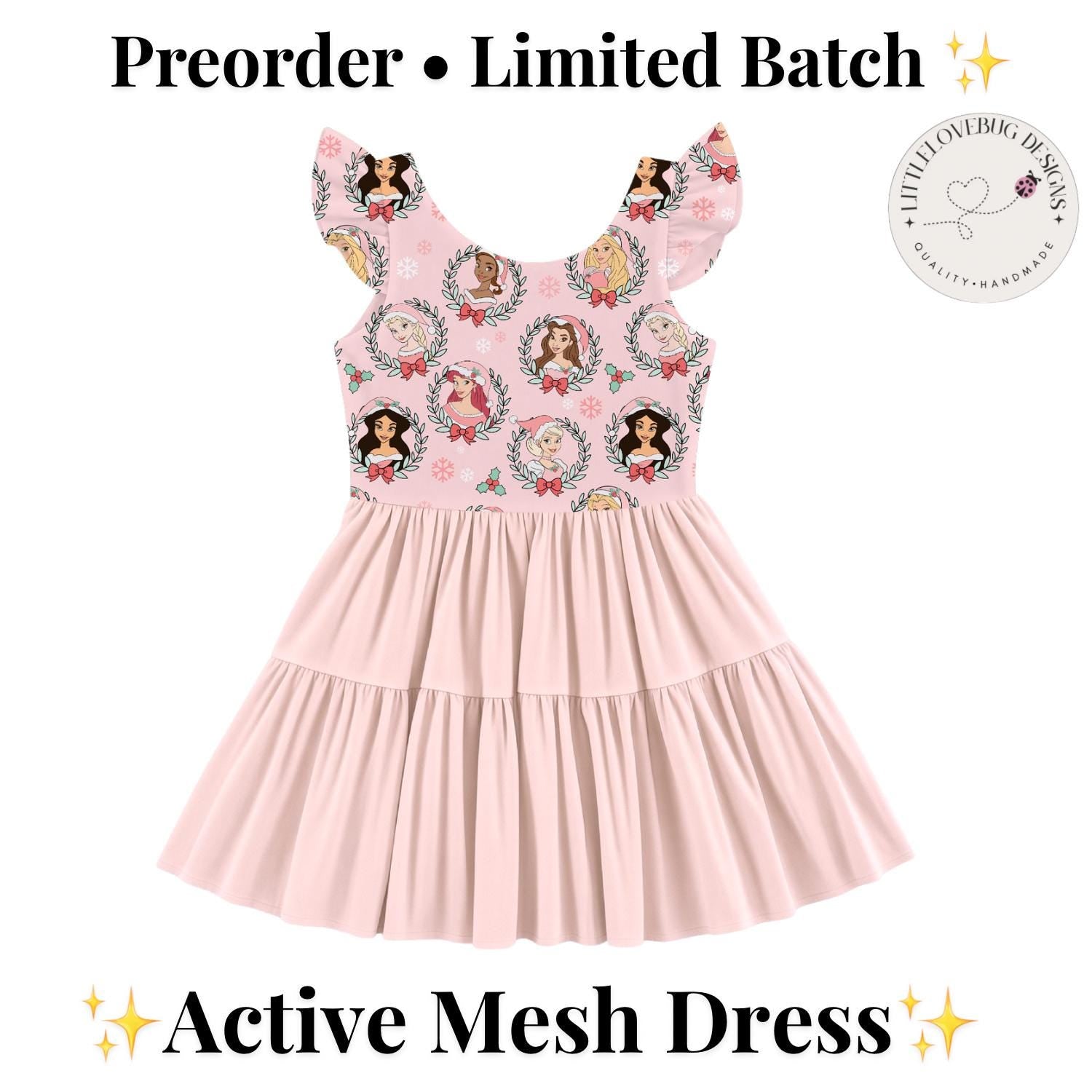 PREORDER Disney Princess Christmas Active Mesh Twirl Dress with Separate Shorts | Pink Holiday Park Outfit