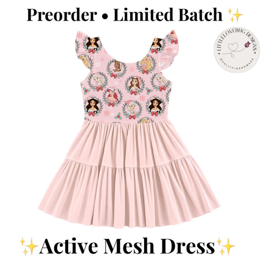 PREORDER Disney Princess Christmas Active Mesh Twirl Dress with Separate Shorts | Pink Holiday Park Outfit