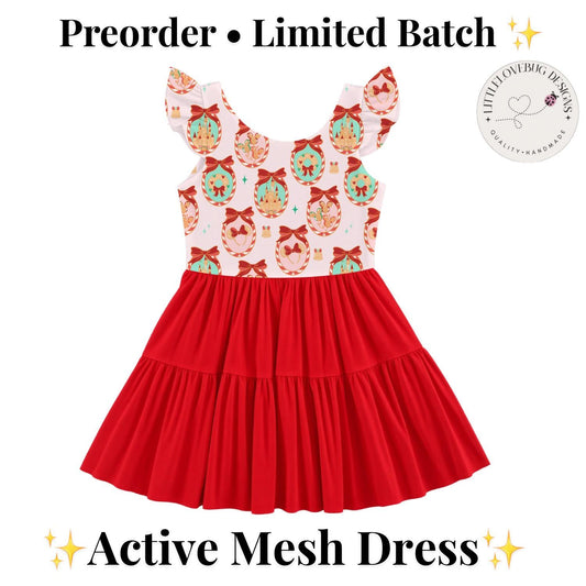 PREORDER Disney Christmas Ornament Active Mesh Twirl Dress with Separate Shorts | Castle Holiday Park Outfit