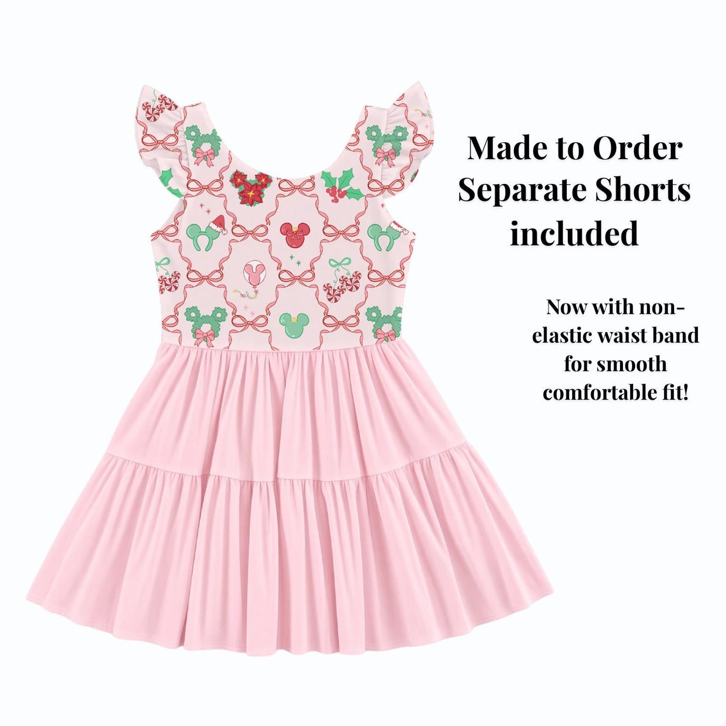 PREORDER Pink Mickey Christmas Bows Active Mesh Twirl Dress with Separate Shorts | Disney Holiday Park Outfit