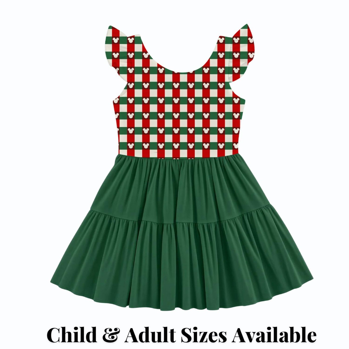 PREORDER Mickey Christmas Plaid Active Mesh Twirl Dress with Separate Shorts | Green Disney Holiday Park Outfit