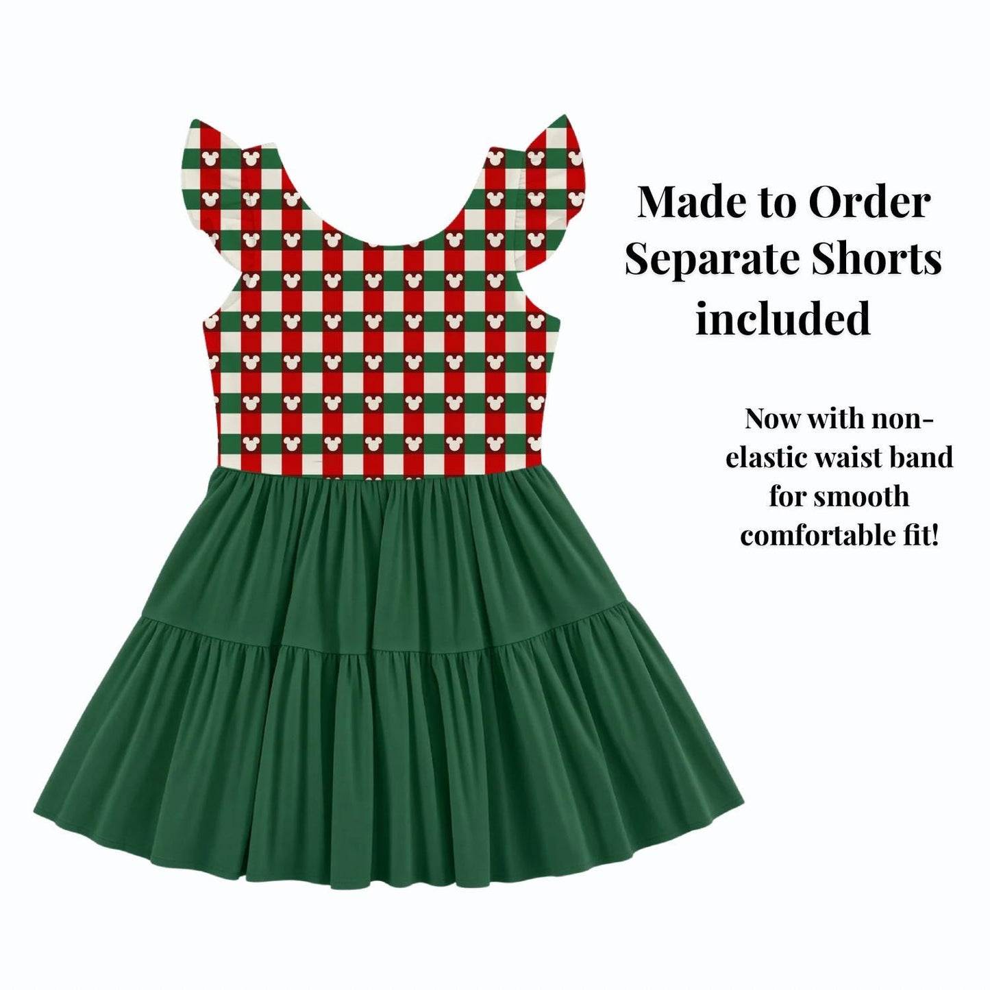 PREORDER Mickey Christmas Plaid Active Mesh Twirl Dress with Separate Shorts | Green Disney Holiday Park Outfit
