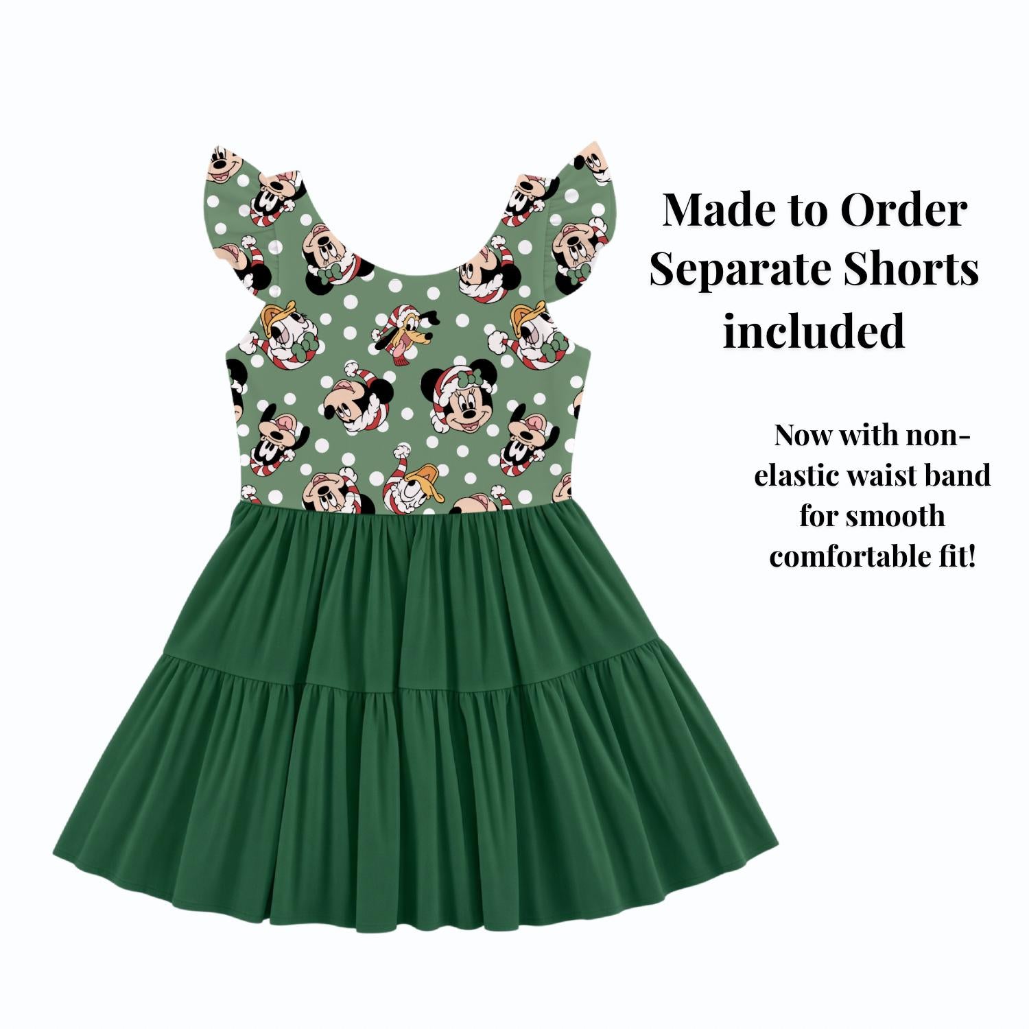 PREORDER Mickey and Friends Christmas Active Mesh Twirl Dress with Separate Shorts | Green Disney Holiday Outfit