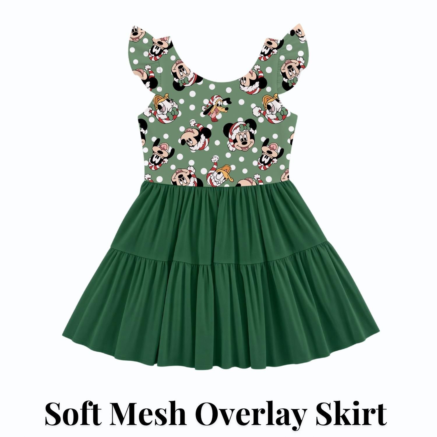 PREORDER Mickey and Friends Christmas Active Mesh Twirl Dress with Separate Shorts | Green Disney Holiday Outfit