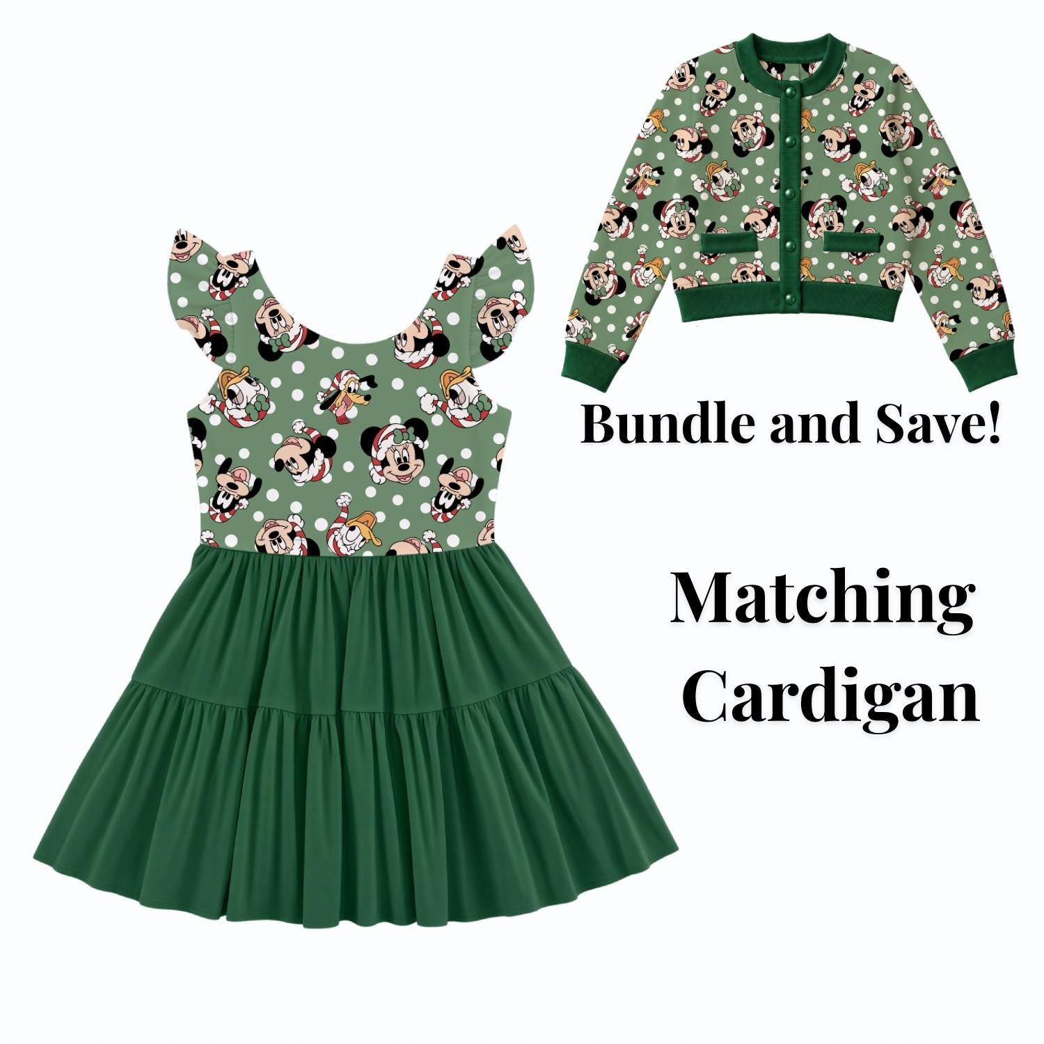 PREORDER Mickey and Friends Christmas Active Mesh Twirl Dress with Separate Shorts | Green Disney Holiday Outfit