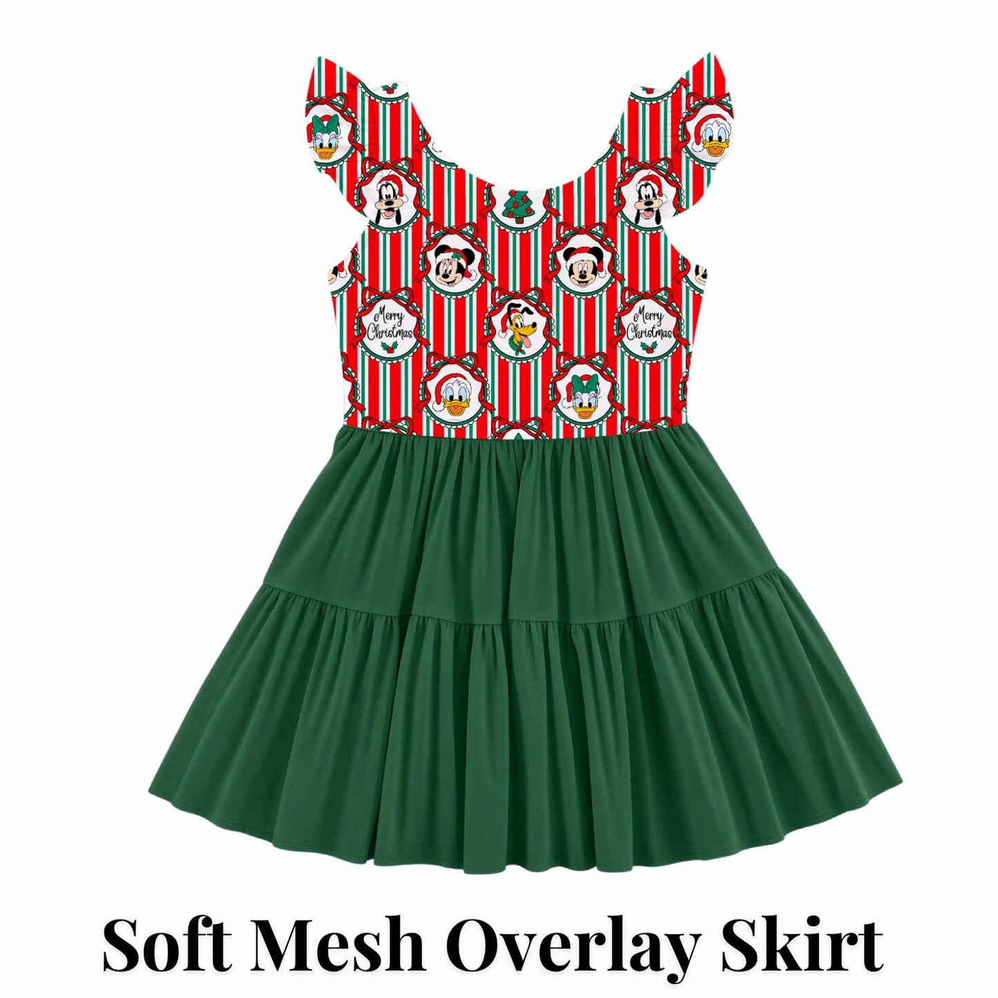 PREORDER Mickey and Friends Christmas Active Mesh Twirl Dress with Separate Shorts | Retro Stripe Disney Holiday Outfit