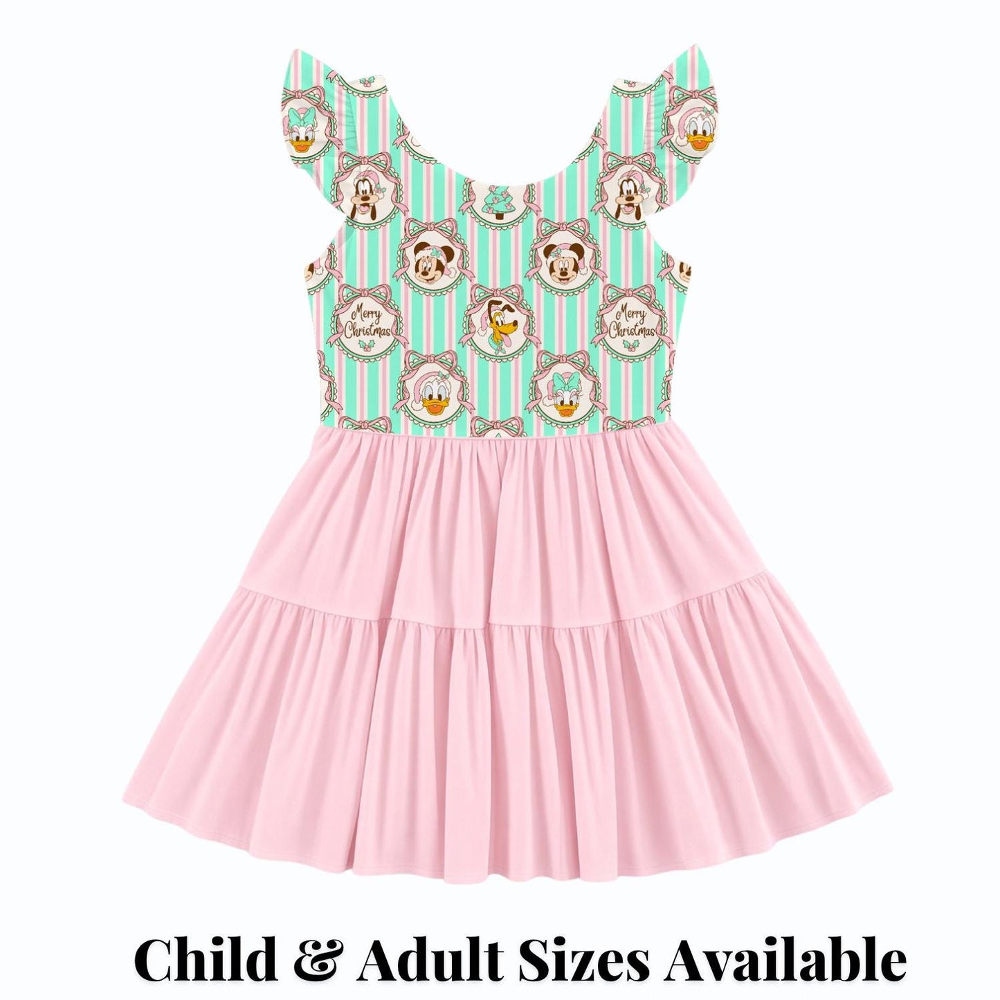 PREORDER Pastel Mickey and Friends Christmas Active Mesh Twirl Dress with Separate Shorts | Pink Disney Holiday Outfit