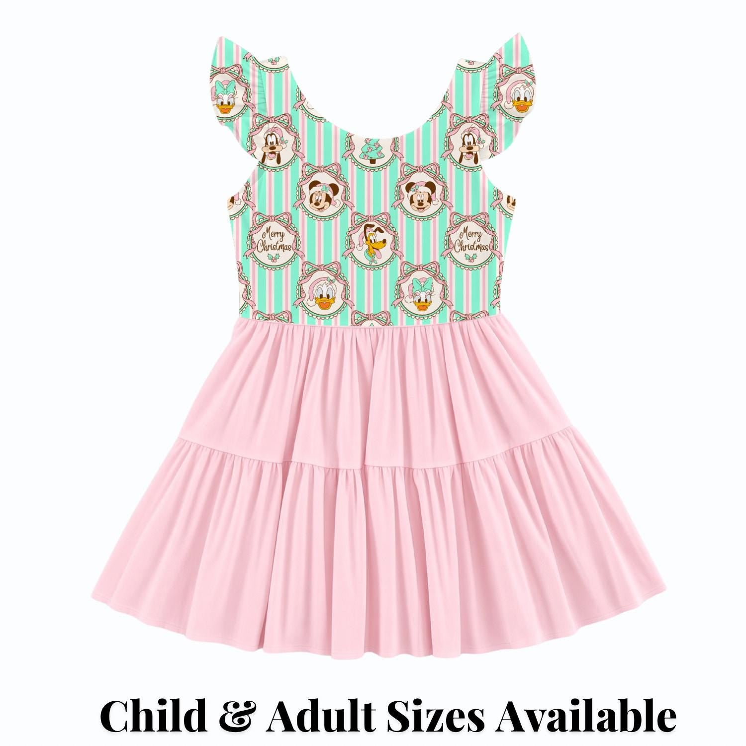 PREORDER Pastel Mickey and Friends Christmas Active Mesh Twirl Dress with Separate Shorts | Pink Disney Holiday Outfit