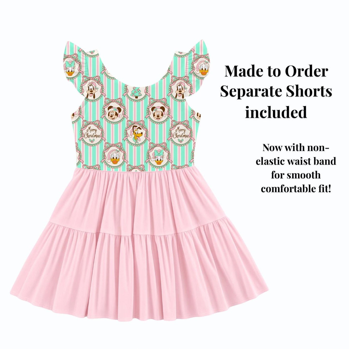 PREORDER Pastel Mickey and Friends Christmas Active Mesh Twirl Dress with Separate Shorts | Pink Disney Holiday Outfit