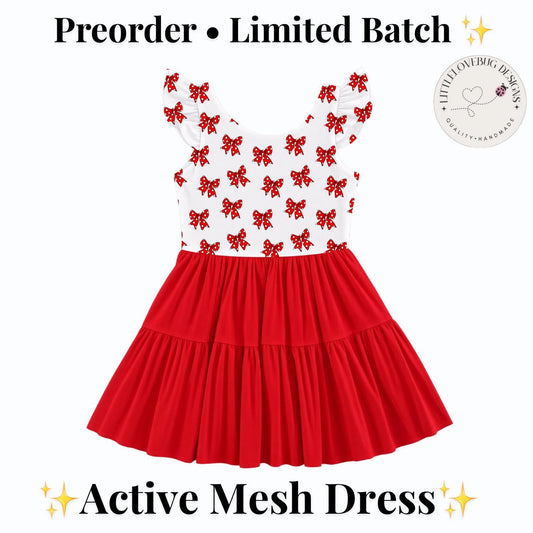 PREORDER Minnie Red Bow Active Mesh Twirl Dress with Separate Shorts | Classic Polka Dot Disney Park Outfit