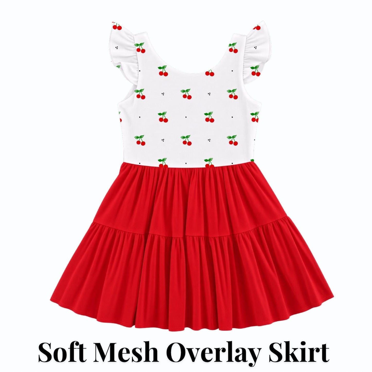 PREORDER Retro Cherry Active Mesh Twirl Dress with Separate Shorts | Red and White Girls  Outfit
