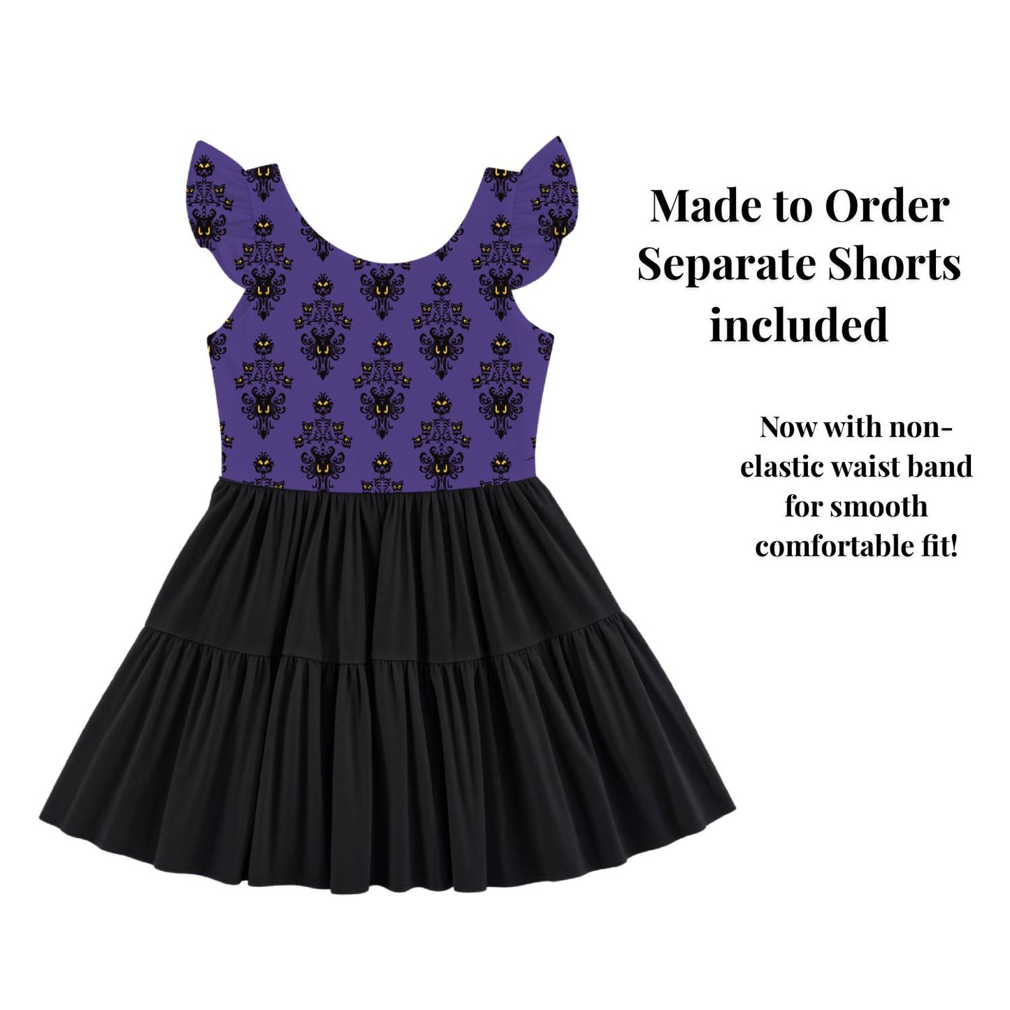 PREORDER Haunted Mansion Wallpaper Active Mesh Twirl Dress with Separate Shorts | Purple Disney Halloween Park Outfit