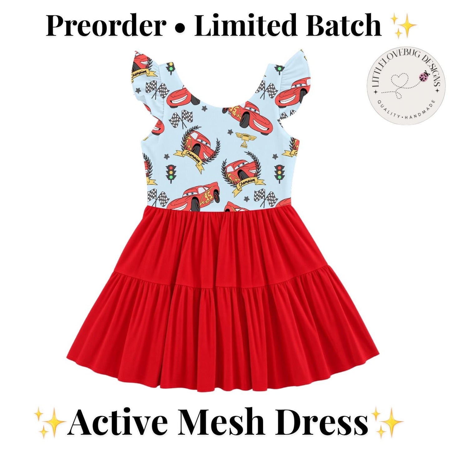 PREORDER Lightning McQueen Racing Active Mesh Twirl Dress with Separate Shorts | Disney Cars Park Outfit
