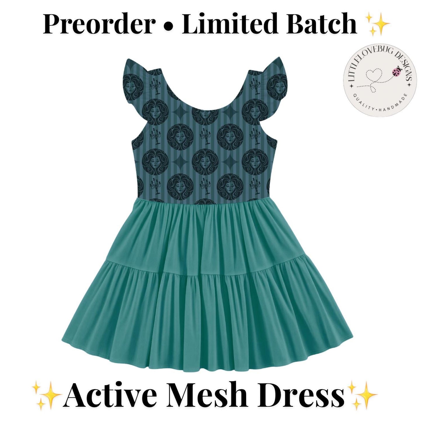 PREORDER Madame Leota Haunted Mansion Active Mesh Twirl Dress with Separate Shorts | Teal Disney Halloween Park Outfit