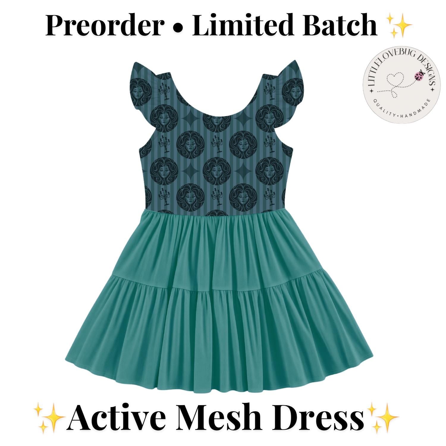 PREORDER Madame Leota Haunted Mansion Active Mesh Twirl Dress with Separate Shorts | Teal Disney Halloween Park Outfit