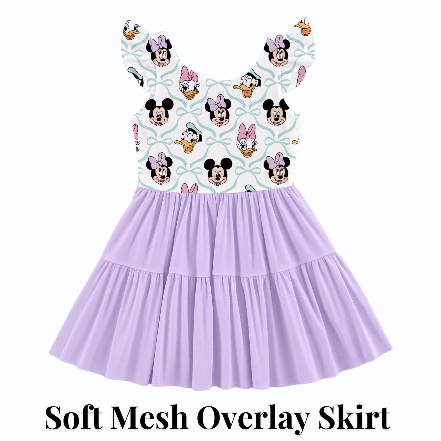 PREORDER Mickey Minnie Donald and Daisy Bow Active Mesh Twirl Dress with Separate Shorts | Pastel Disney Park Outfit