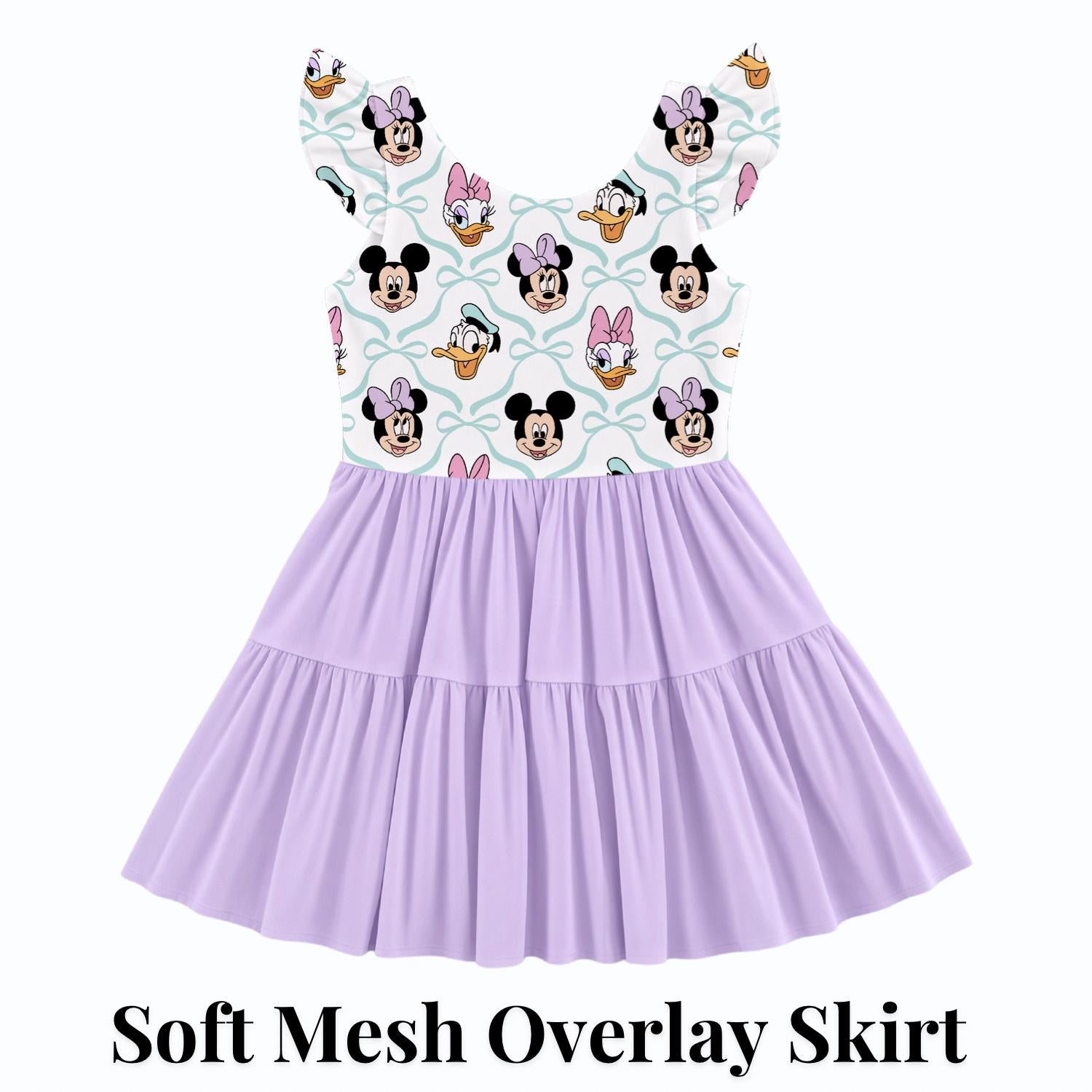 PREORDER Mickey Minnie Donald and Daisy Bow Active Mesh Twirl Dress with Separate Shorts | Pastel Disney Park Outfit