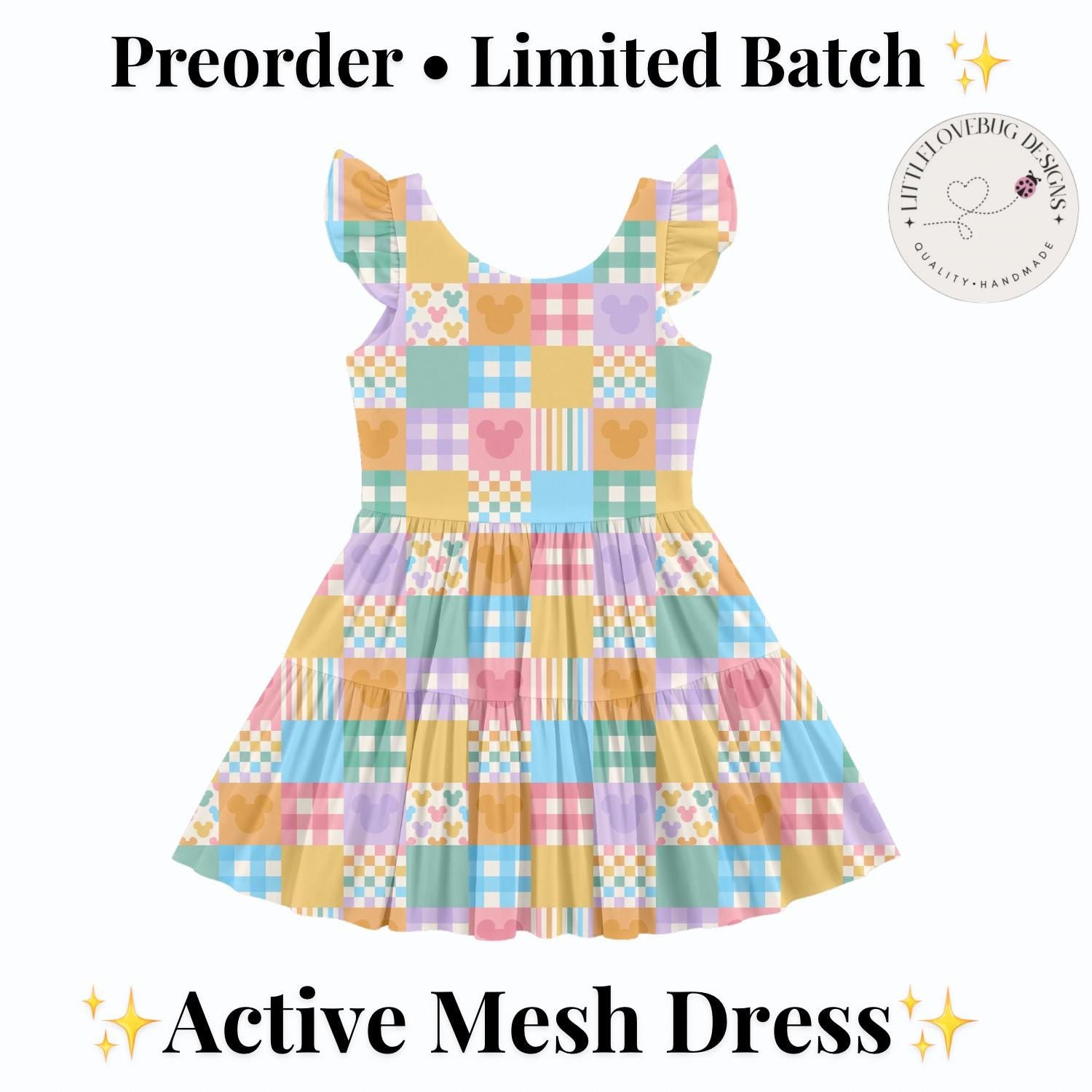 PREORDER Pastel Mickey Patchwork Active Mesh Twirl Dress with Separate Shorts | Colorful Disney Park Outfit