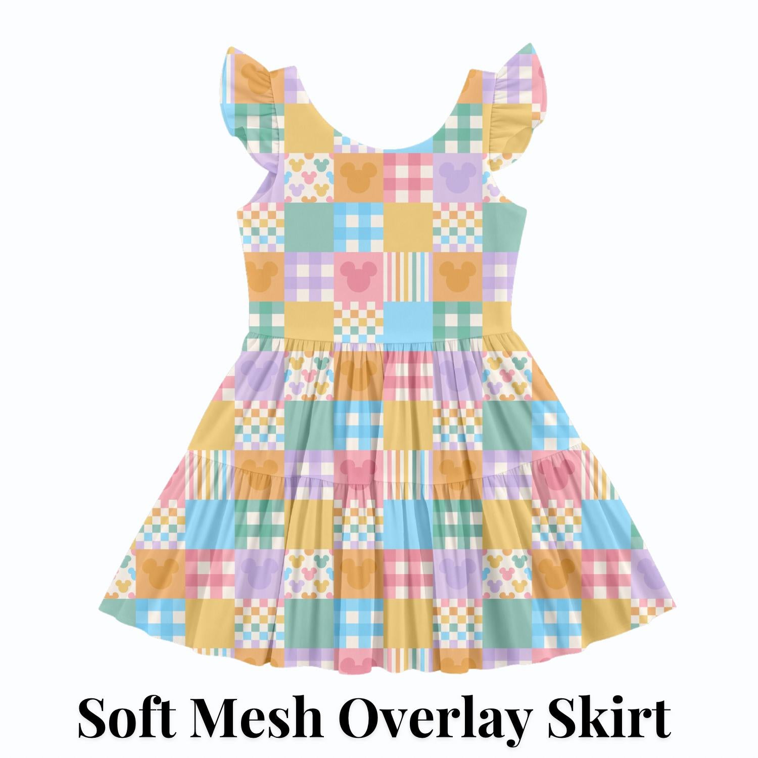 PREORDER Pastel Mickey Patchwork Active Mesh Twirl Dress with Separate Shorts | Colorful Disney Park Outfit