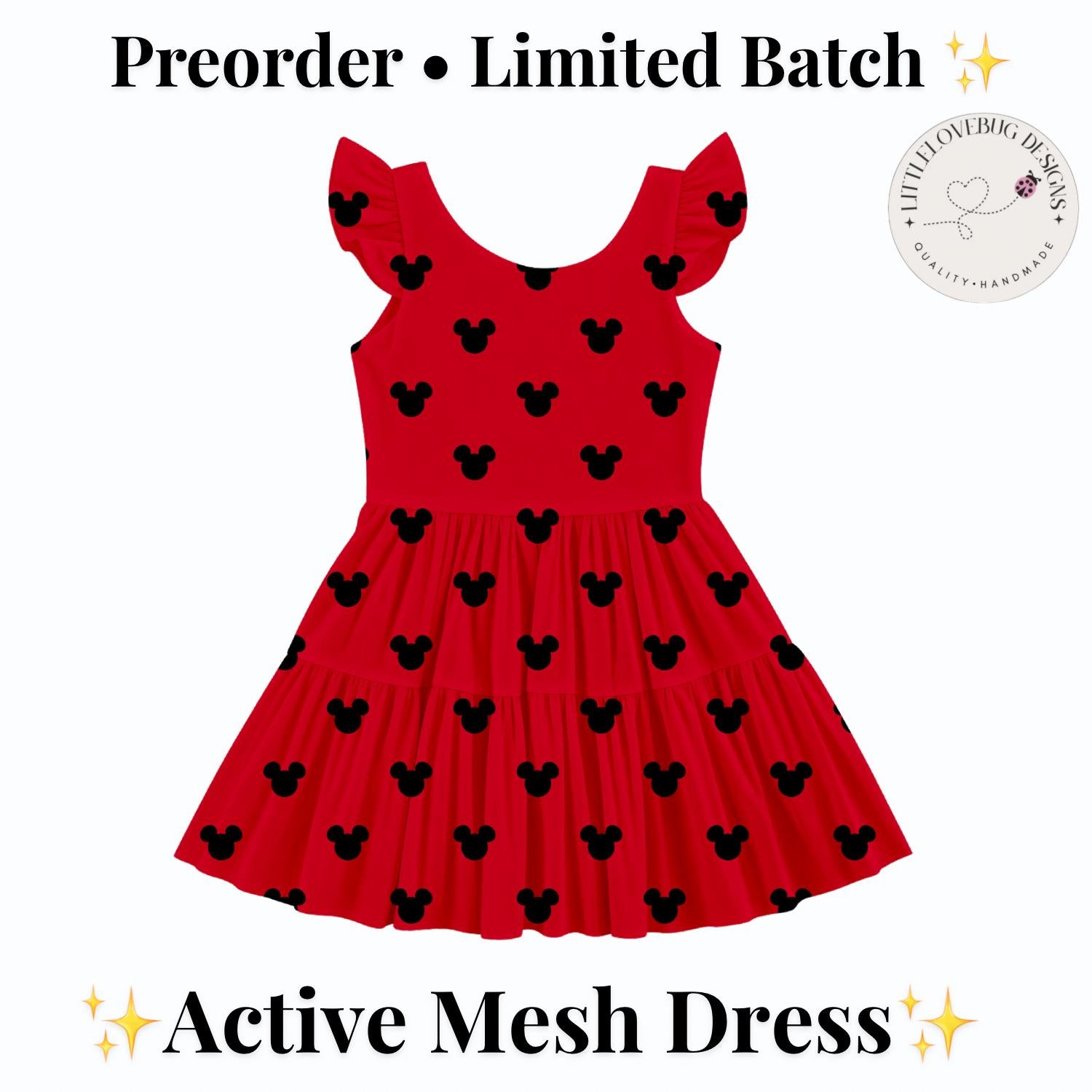 PREORDER Classic Red Mickey Active Mesh Twirl Dress with Separate Shorts | Black Mickey Icon Disney Park Outfit