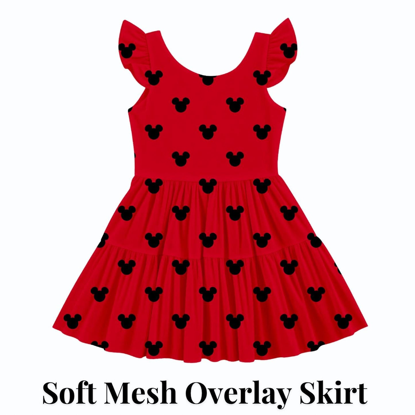 PREORDER Classic Red Mickey Active Mesh Twirl Dress with Separate Shorts | Black Mickey Icon Disney Park Outfit