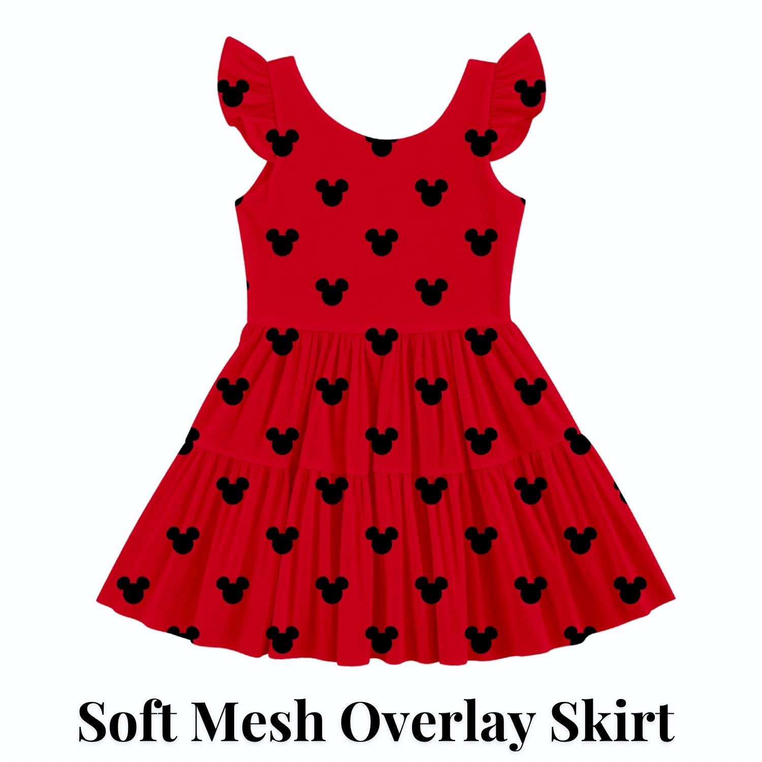 PREORDER Classic Red Mickey Active Mesh Twirl Dress with Separate Shorts | Black Mickey Icon Disney Park Outfit